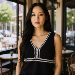 Y2K WHBM Babydoll Crochet Cami Sleeveless Tank Top White Black Womens Small